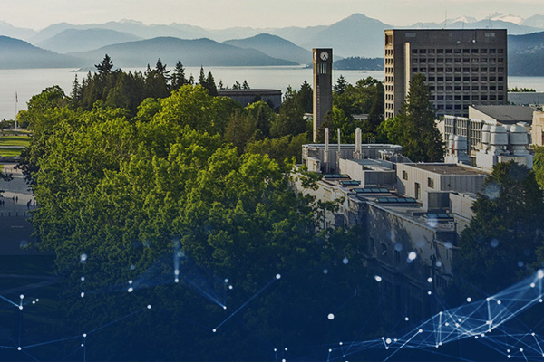 A view of UBC buildings from above on a sunny day with tech